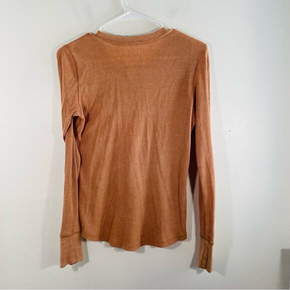 Aerie American Eagle Tan Orange Thin Waffle Knit Long Sleeve Thermal Top Small - Picture 5 of 8
